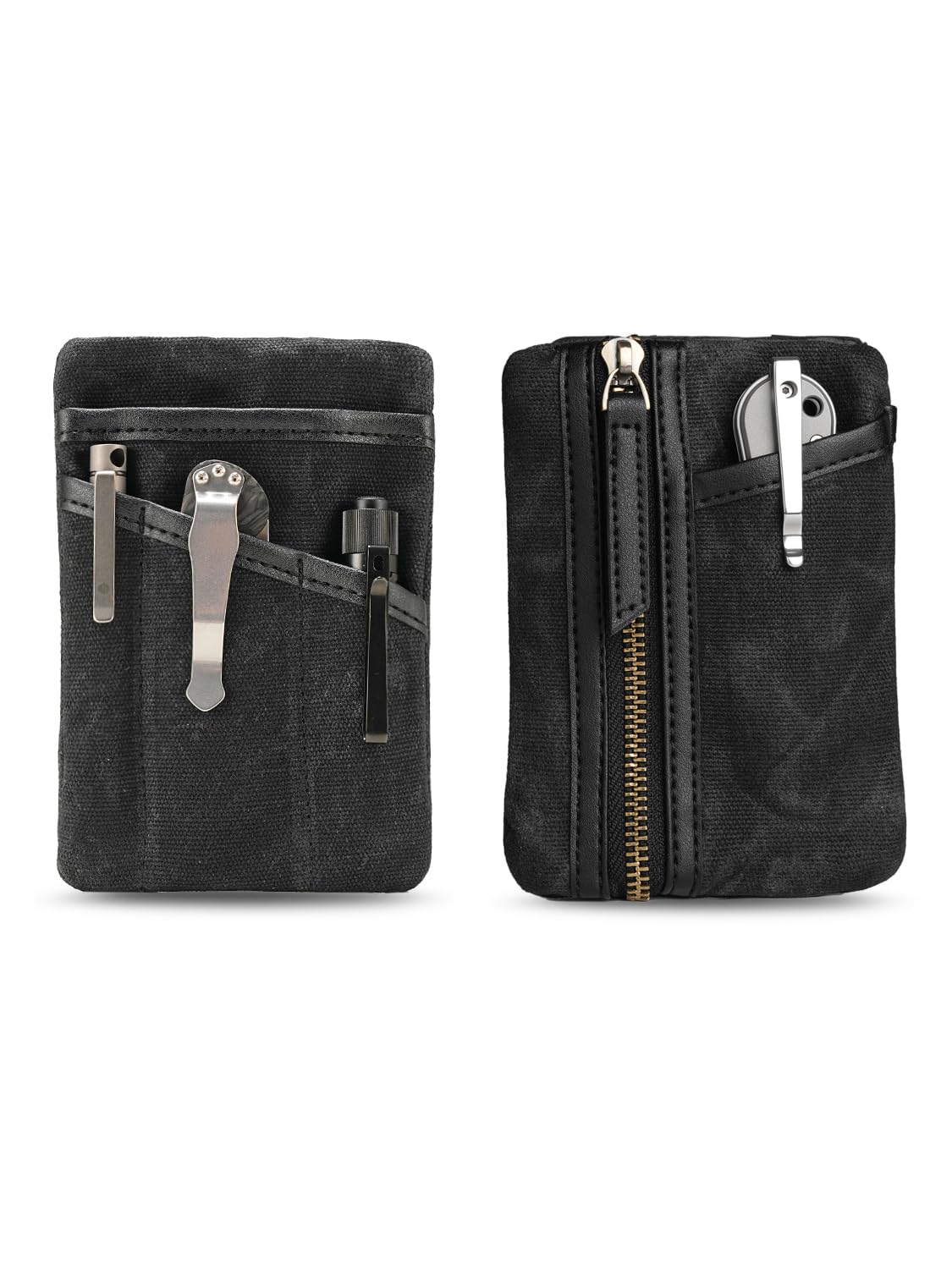 Sayram SP6 EDC Pouch, Waxed Canvas Compact Pocket Organizer, EDC Pocket Pouch for Men, Zippered Pocket Pouch, Mini EDC Organizer for Everyday Carry, Multitool Organizer Pouch (Oil Wax Black)
