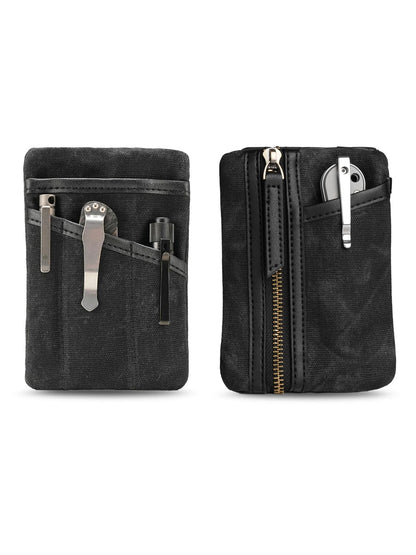 Sayram SP6 EDC Pouch, Waxed Canvas Compact Pocket Organizer, EDC Pocket Pouch for Men, Zippered Pocket Pouch, Mini EDC Organizer for Everyday Carry, Multitool Organizer Pouch (Oil Wax Black)