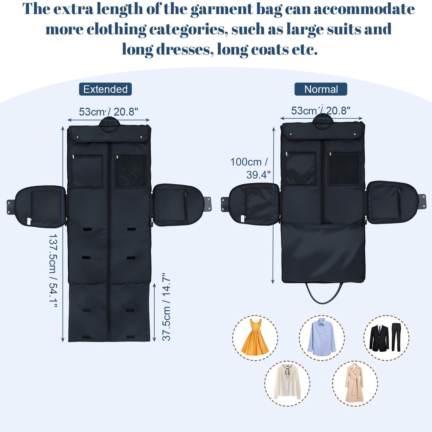 GARPROVM Garment Bags for Travel Women, 3 in 1 Convertible Garment Duffle Bags with Separated Tote Bag, Waterproof Suit Bag Travel Carry On Luggage Weekender Bag for Business Trip, Black