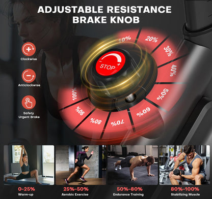 Exercise Bike, Magnetic Resistance Stationary Bikes for Home with App Compatible, Silent Indoor Cycling Bike with 350lbs Weight Capacity Comfortable Seat, Digital Monitor & Phone Mount, Black Red
