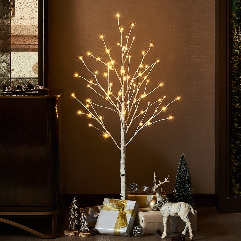 Hairui Lighted Birch Tree Plug in 4FT 72 LED White Twig Tree with Lights for Thanksgiving Christmas Room Decorations Indoor Outdoor