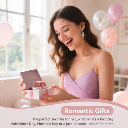 Kinglucky Jewelry-Inspired Clip-On Earbuds with Bow Earrings, Comfortable Fit & 50H Playtime Open Ear Bluetooth 5.4 Wireless Headphones for Women, Small Ears, Sports & Workouts (Pink)