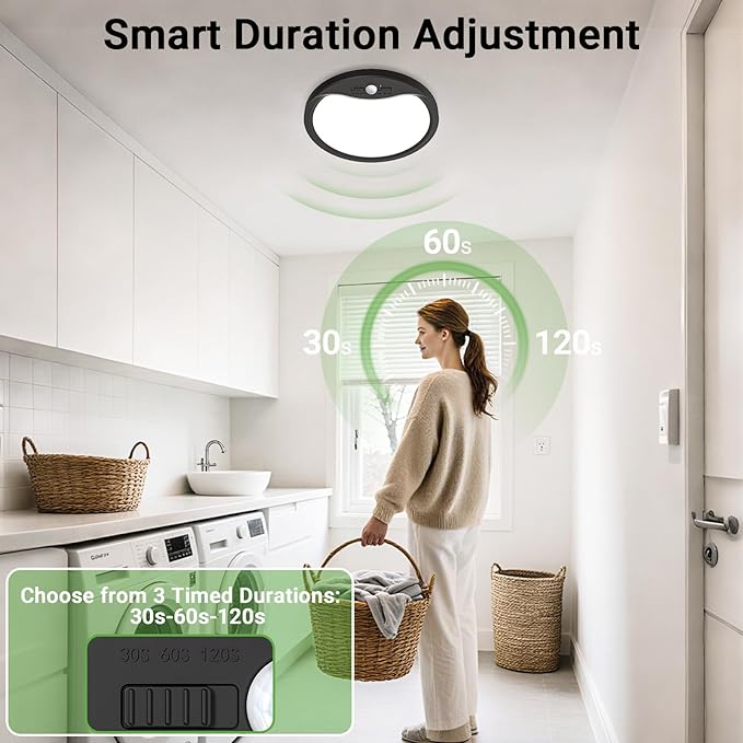zemty 9inch 18W Motion Sensor Ceiling Light Wired, 3 Sensing Modes Motion Activated Closet Lights Black, 3000K/4000K/6500K Waterproof LED Ceiling Lamp for Pantry Closet Shower Hallway-1Pack