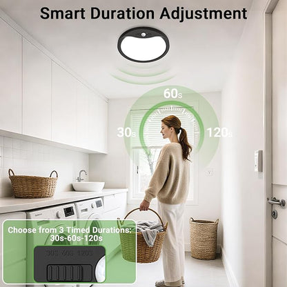 zemty 9inch 18W Motion Sensor Ceiling Light Wired, 3 Sensing Modes Motion Activated Closet Lights Black, 3000K/4000K/6500K Waterproof LED Ceiling Lamp for Pantry Closet Shower Hallway-1Pack