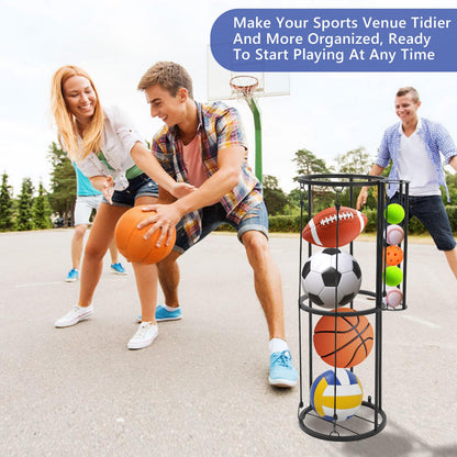 AWZITUO Garage Ball Storage Rack - Wall Mount Vertical Basketball Rack with Small Ball Holder for Soccer, Volleyball, Football - Space Saving Sports Organizer for Storage, Home, Basement, Outdoor