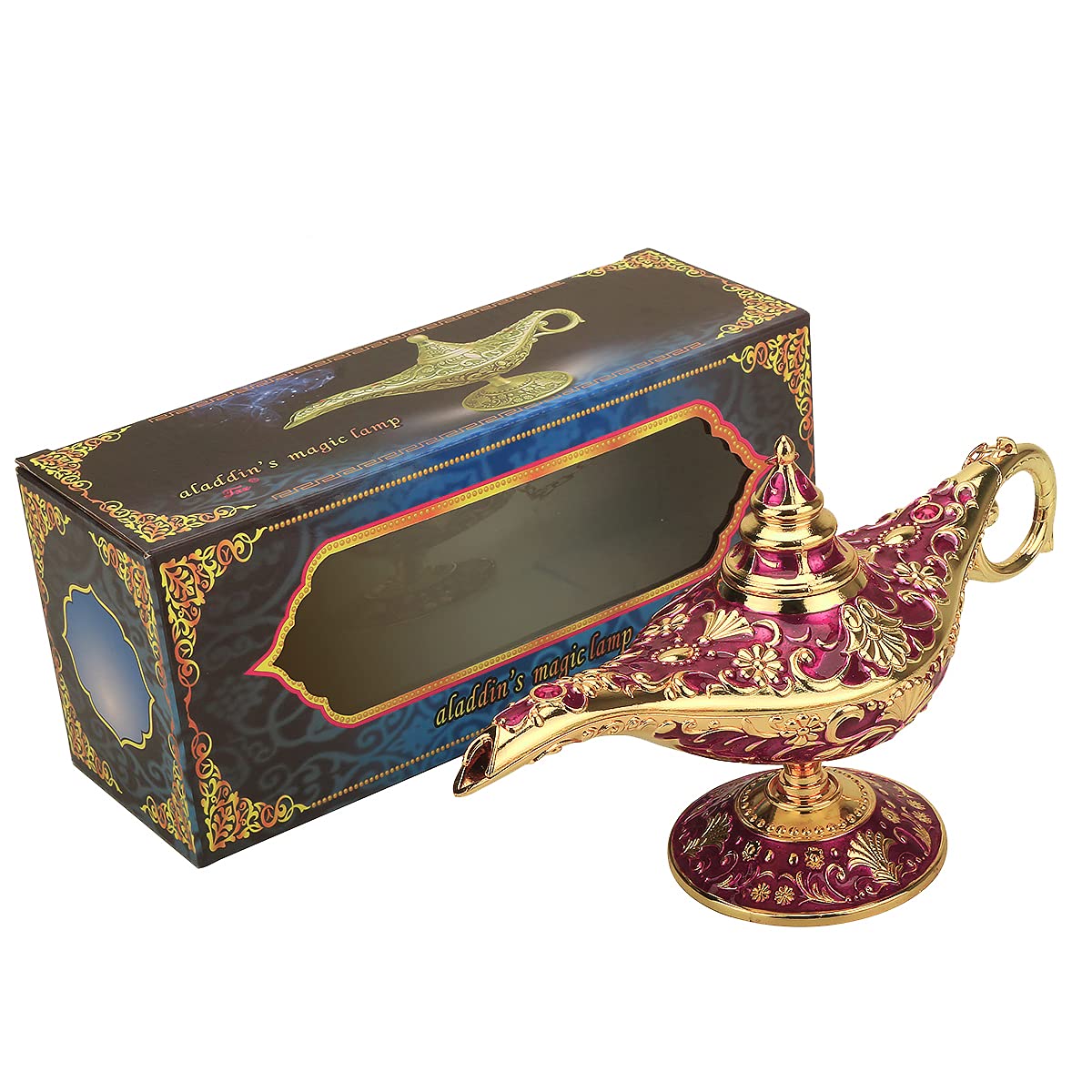 Legend Aladdin Lamp Magic Genie Wishing Light, Classic Arabian Nights Costume Props Lamp Table Decor for Home Wedding Party Halloween Birthday Beautiful Gift for Women Men (Purple & Gold)