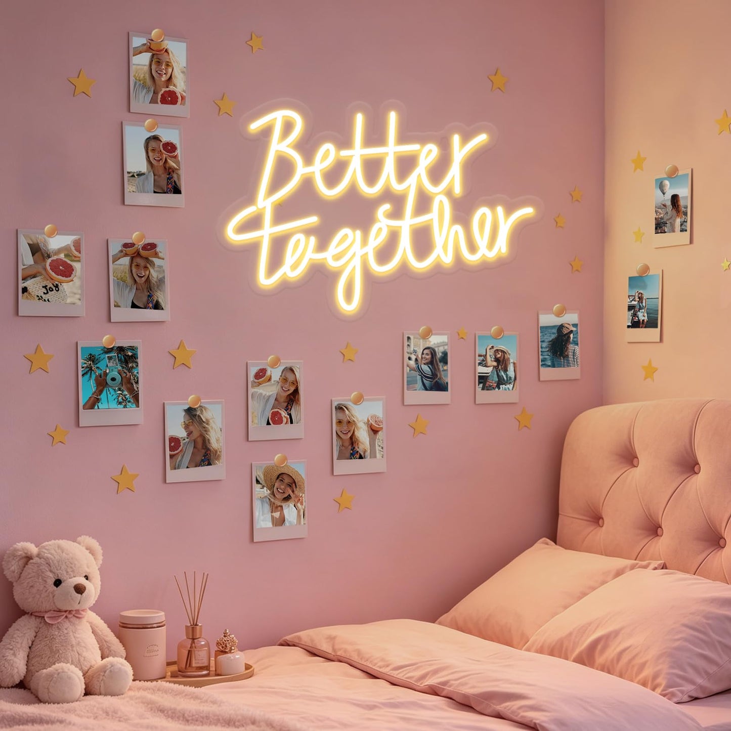 Miootly Better Together Neon Sign, LED Neon Sign Wall Decor for Wedding Bedroom Christmas Valentine's Day Women Birthday Gift Living Room Home Decor, 16"x 12" USB Powered 10 Brightness Settings Light