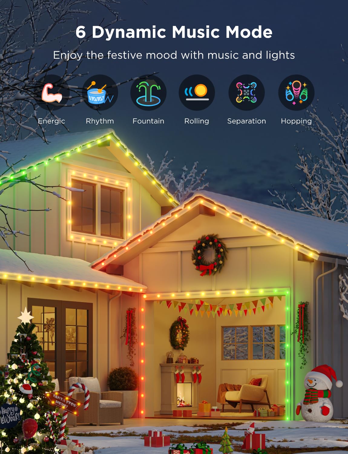 Govee Outdoor LED Strip Lights, 45 RGBIC LED Lights 50FT String Lights with 65 Scene Modes, Halloween Decoration Work with Alexa, Google, APP Control, IP65 Waterproof