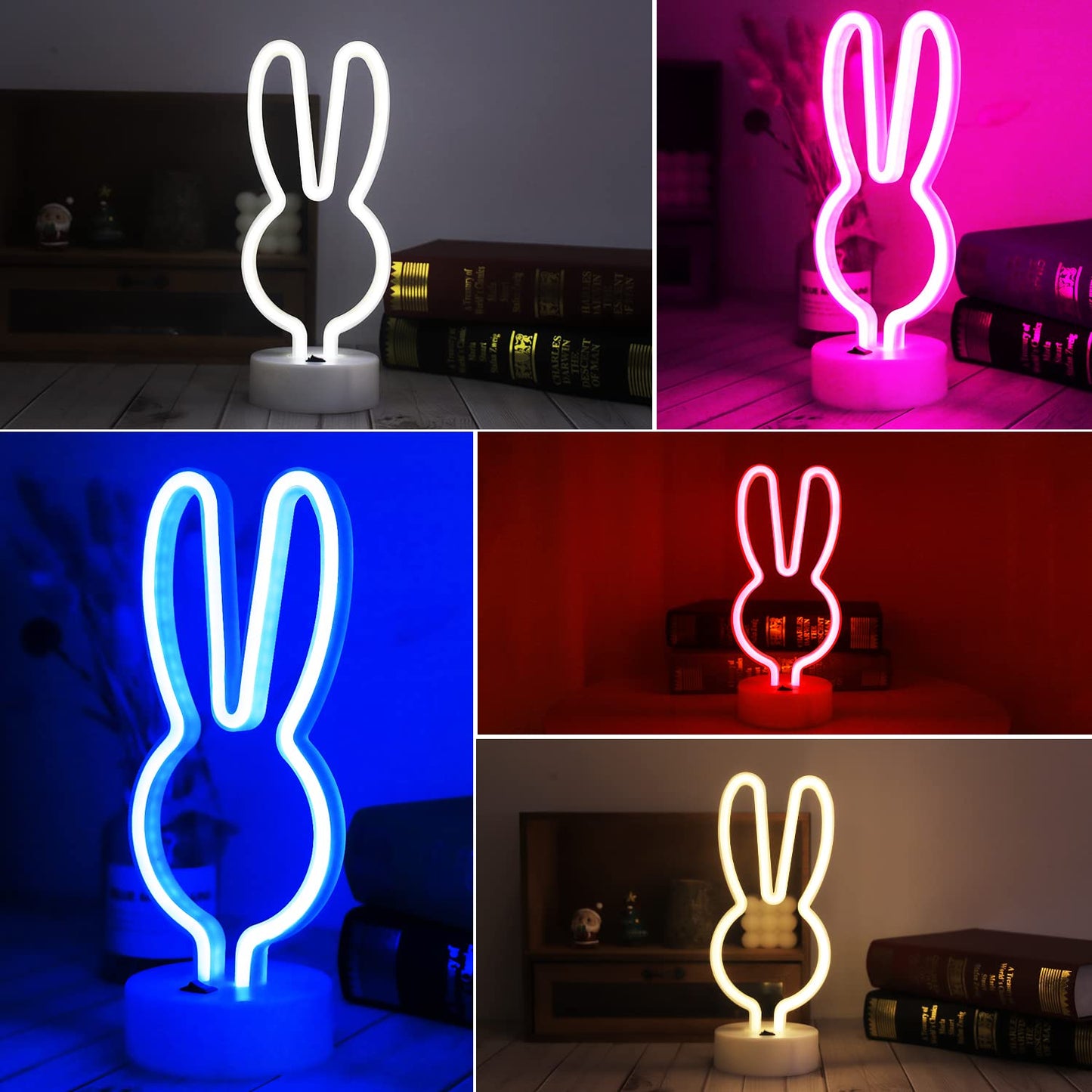 Easter Decorations Bunny Lights Neon Signs, Creative Bunny Neon Lights with Base Battery/USB Operated Rabbit Stuff for Home, Nursery Room, Baby Teen Kids Girls Bedroom, Spring Decor (Blue)