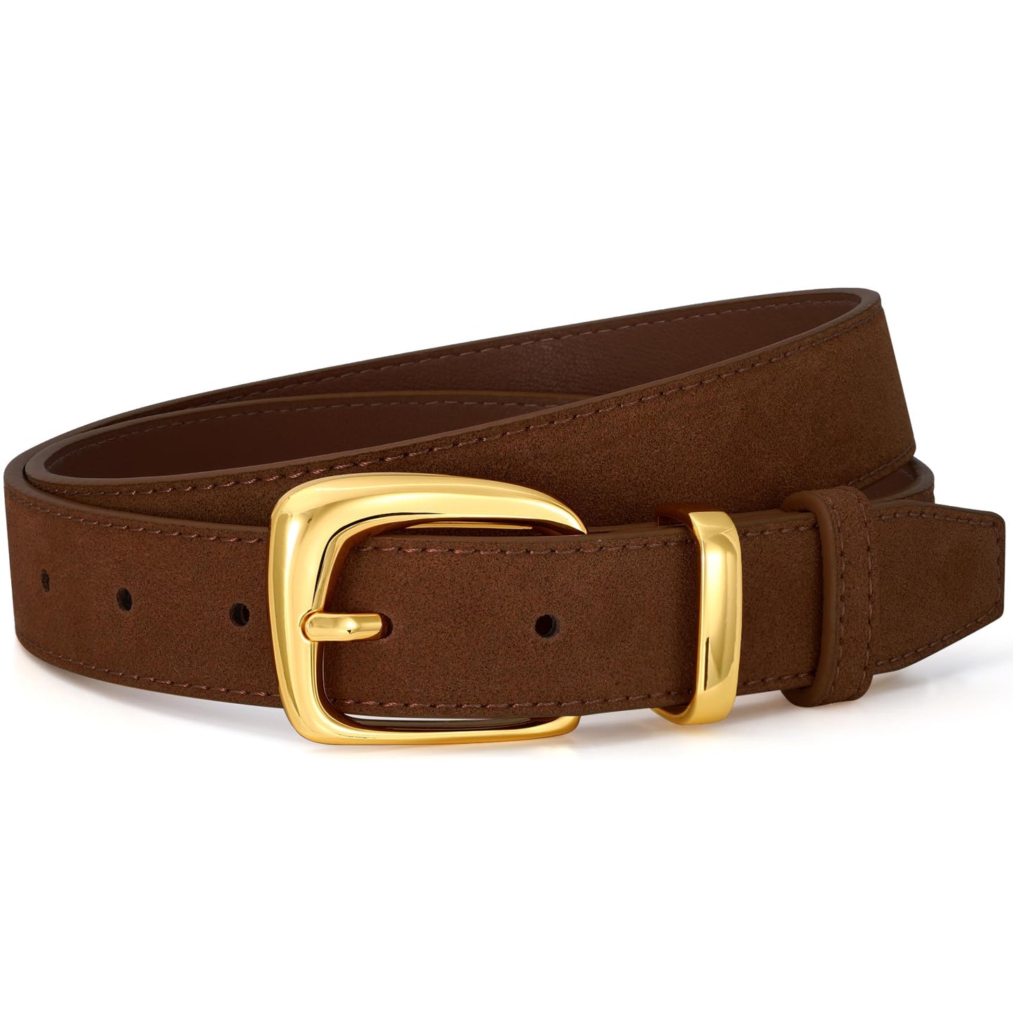 SANSTHS Women Suede Leather Belt for Dresses Jeans Fashion Retro Gold Buckle Ladies Waist Belts,Coffee,S