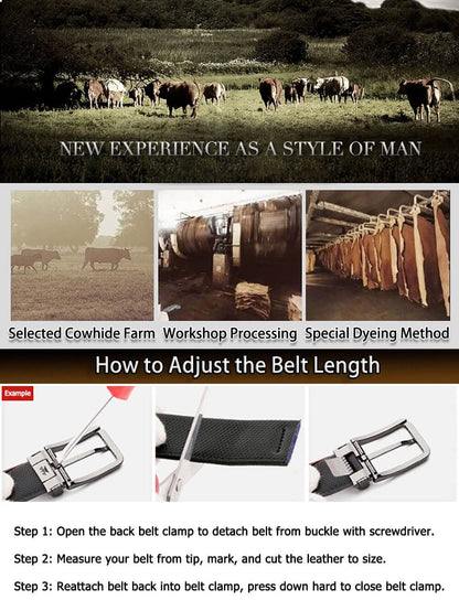 Ousenweiya Mens Belts Leather Reversible 1.25" Black Dress Belt for Men (Black Buckle Belt, Fits Waist 30"-38")