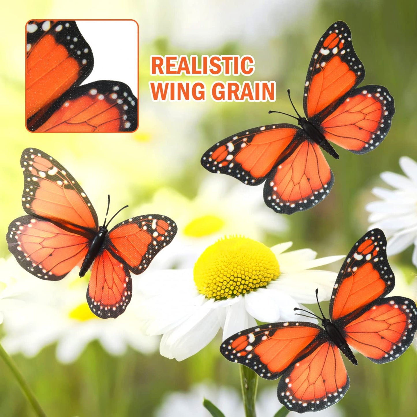 AQUEENLY 24 Pcs Monarch Butterfly Decorations Orange Butterflies for Crafts Premium Fake Butterflies Wall Decor for Room, Home, Wedding, Party (4.72'')