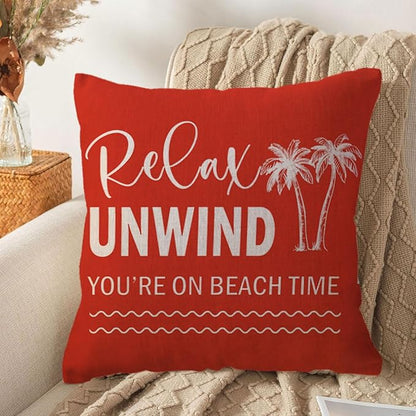 ULOVE LOVE YOURSELF Coastal Beach Throw Cushion Covers Double-Sided Tropical Palm Paddles Anchor Starfish Summer Beach House Decorative Pillowcase 18 x 18 Inch 4Pack Porch Patio Decor (Multi)