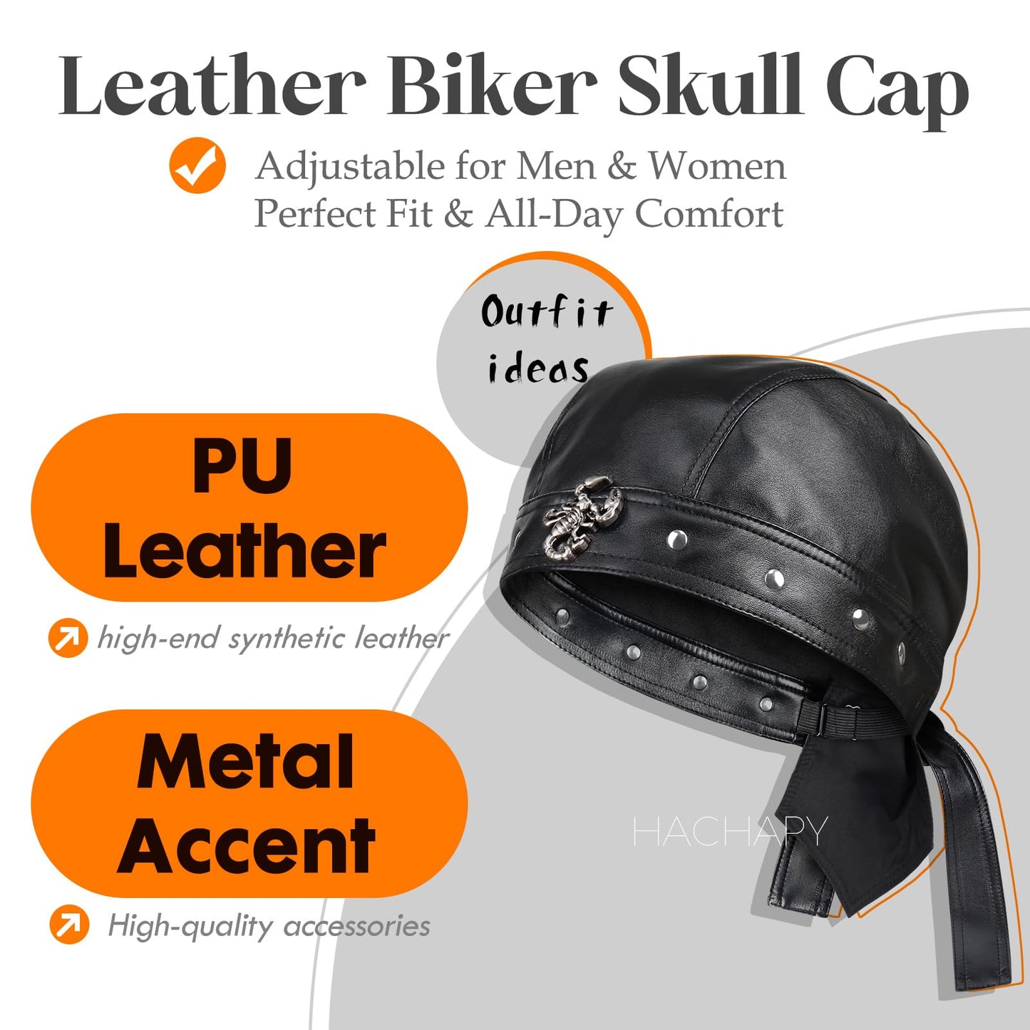 Hachapy Leather Biker Cap for Women - Adjustable Skull Motorcycle Hat with Snug Fit, Stylish Biker Head Wrap & Riding Cap for Badass Look