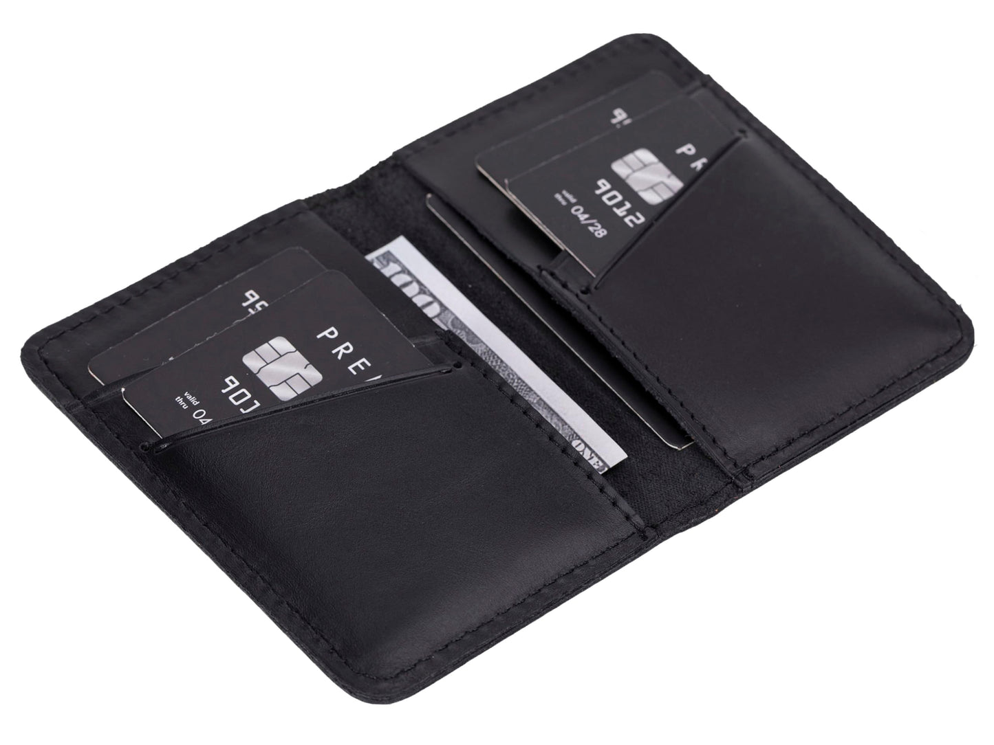 VENOULT Genuine Leather, Bi-fold Card Holder, Wallet with 4 Credit Card and 2 Cash Slots for Man or Women, (4.3 x 3.1 x 0.25 in), Slim Minimalist Design, Handcrafted (Rustic Black)