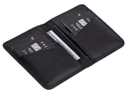 VENOULT Genuine Leather, Bi-fold Card Holder, Wallet with 4 Credit Card and 2 Cash Slots for Man or Women, (4.3 x 3.1 x 0.25 in), Slim Minimalist Design, Handcrafted (Rustic Black)