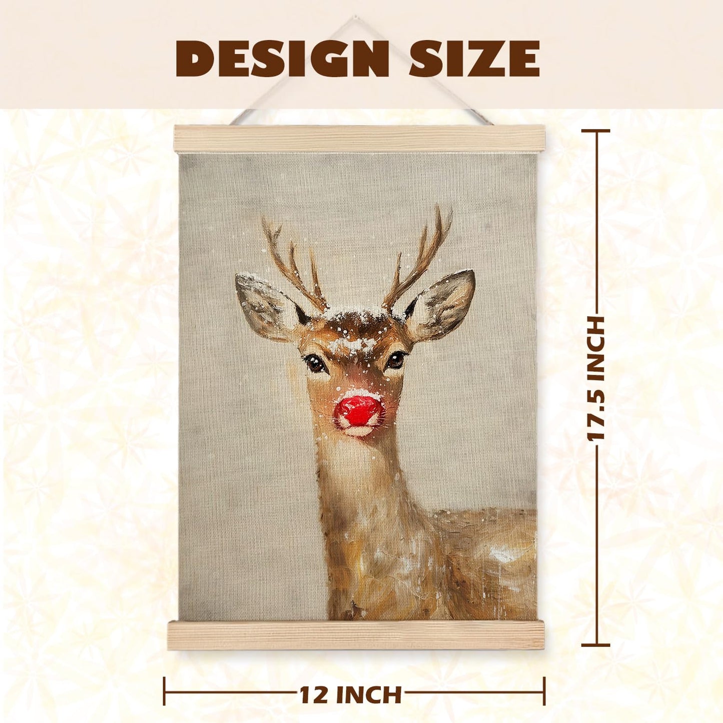 LUVADIAN Christmas Wall Decor, Winter Christmas Red Nose Reindeer Wall Art, Winter Christma Decor, Christma Pictures Walls Decorations, 12x16 Inch