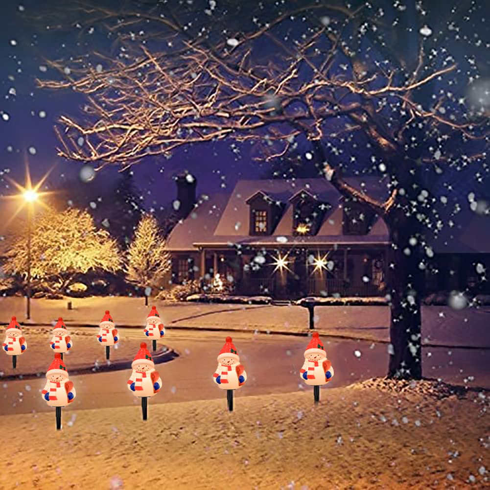 Christmas Snowman Pathway Stakes Lights 7Ft C7 Outdoor Landscape String Light with 4 Snowman Driveway Markers(E12 Base 5w) for Patio Yard Garden Lawn Decoration 1 Pack, White