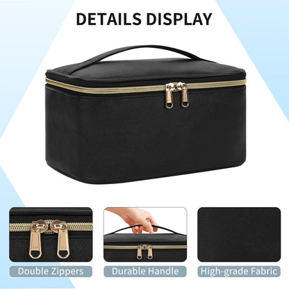 OCHEAL Makeup Bag, Portable Cosmetic Bag, Large Capacity Travel Makeup Case Organizer, Black For Women Toiletry Bag for Girls Traveling With Handle and Divider