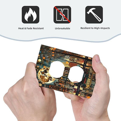 City Light Moon Bus Abstract Art Light Switch Cover 1 Gang Outlet Plate Single Duplex Wall Plate Covers Decorative Switchplate Covers Electrical Faceplate for Home Decor
