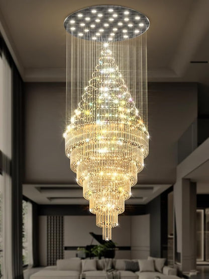 Flashing God D59''X H120'' Extra Large Chandelier for High Ceilings Crystal Raindrop Chandeliers Large Chandelier for Villa Entrance Foyer LED Dimmable Black Large Light Fixture