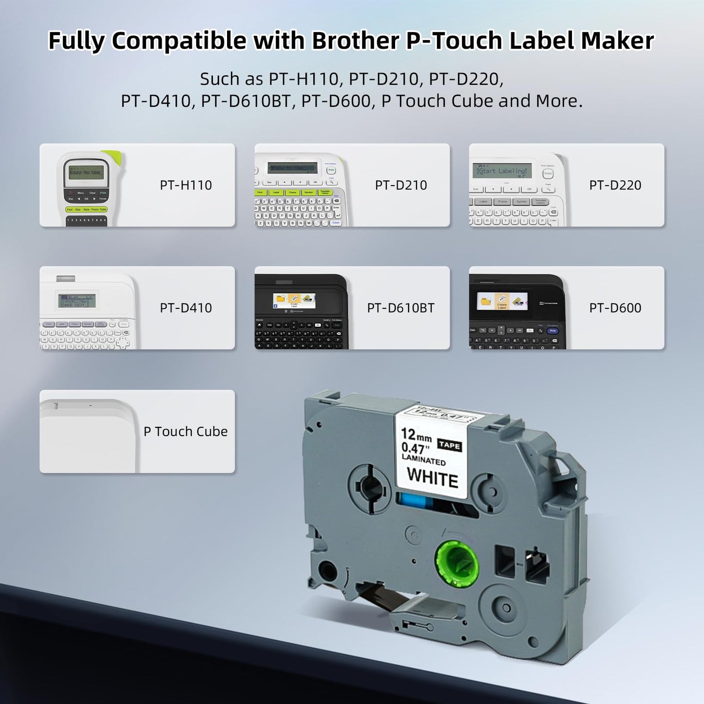 BORN4SHIP Label Maker Tape 12mm 0.47 Laminated White, Replace for Brother P Touch Label Tape Refills, Tze 231 Tz Tapes Compatible with Brother PT-H100 H110 D200 D210 D220 D400 D410 D600 Etc, 4 Packs