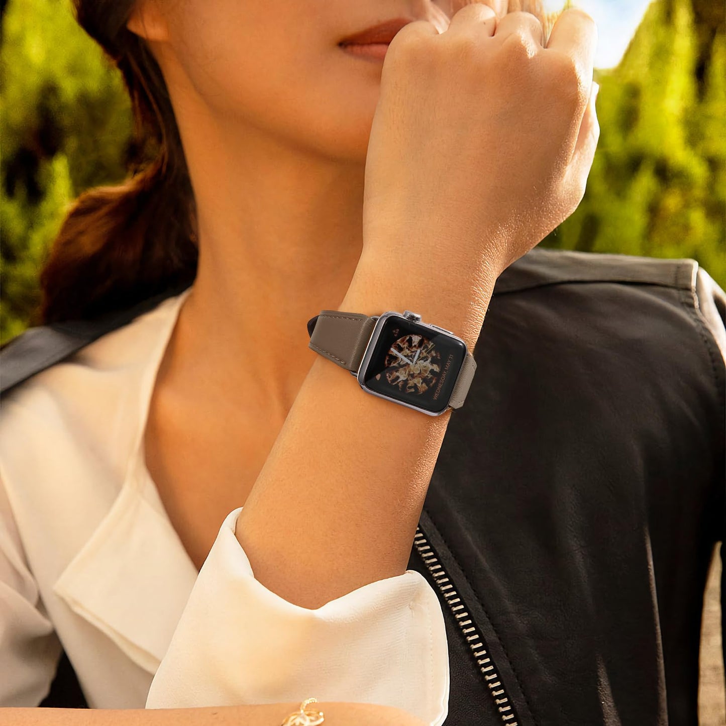 HANDODO Italian Genuine Leather Band Women for Apple Watch Series 11 10 9 8 7 6 5 4 3 2 1 SE SE2 Ultra 2/3, SGS Certified Dressy Bracelet Cute Strap for iWatch 42mm 44mm 45mm 46mm 49mm, Greige