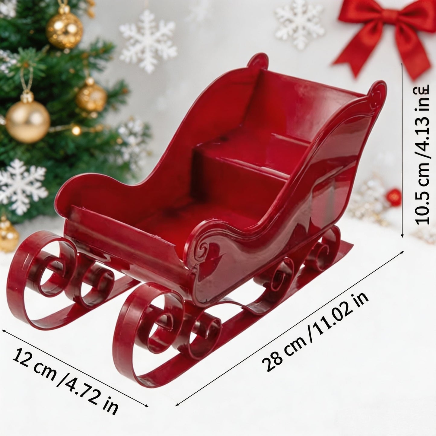Christmas Sleigh Decor, Mini Sled Ornament Xmas Candy Tray Platter Dish Classic Sleigh for Holiday Outdoor Tabletop Sleighs
