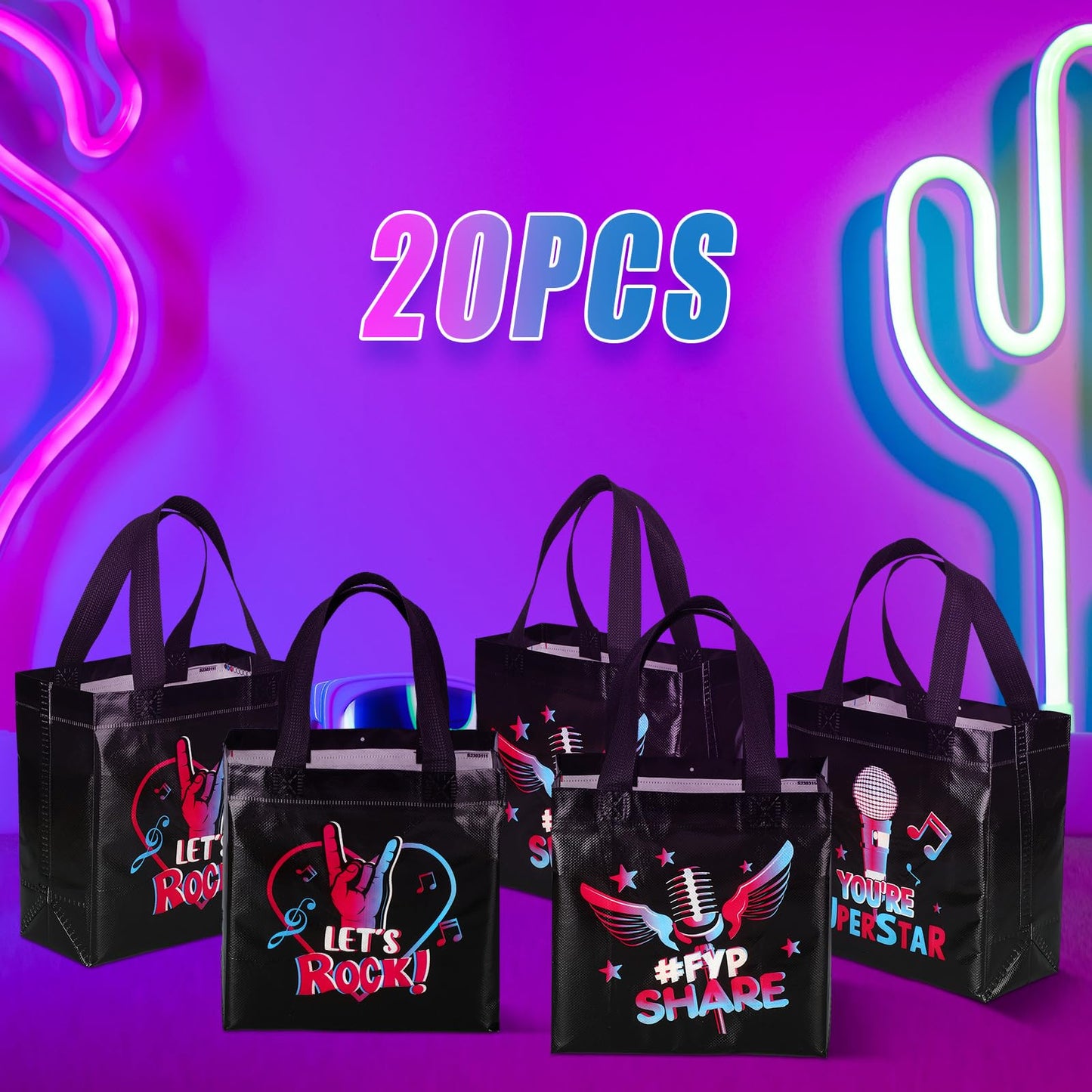Pinkunn 20 Pcs Music Party Favor Bags Non-woven Gift Bags Music Party Favors Treat Candy Boxes for Teens Theme Gifts Supplies