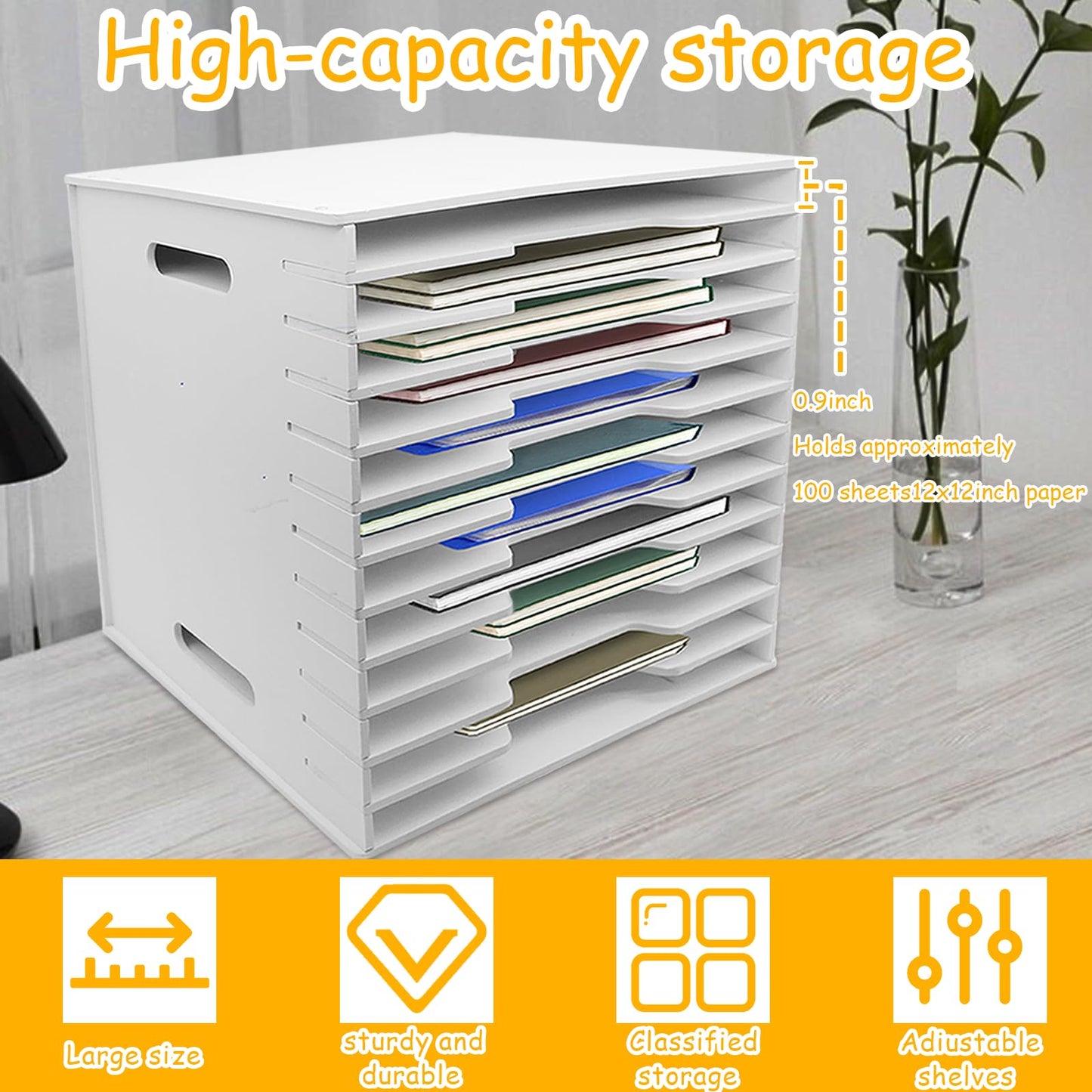 TUSAUW 12 Tier Scrapbook Paper Organizer - 13" x 13", Craft & Stamp Cardstock Storage Rack for Home Office & Classrooms (White)
