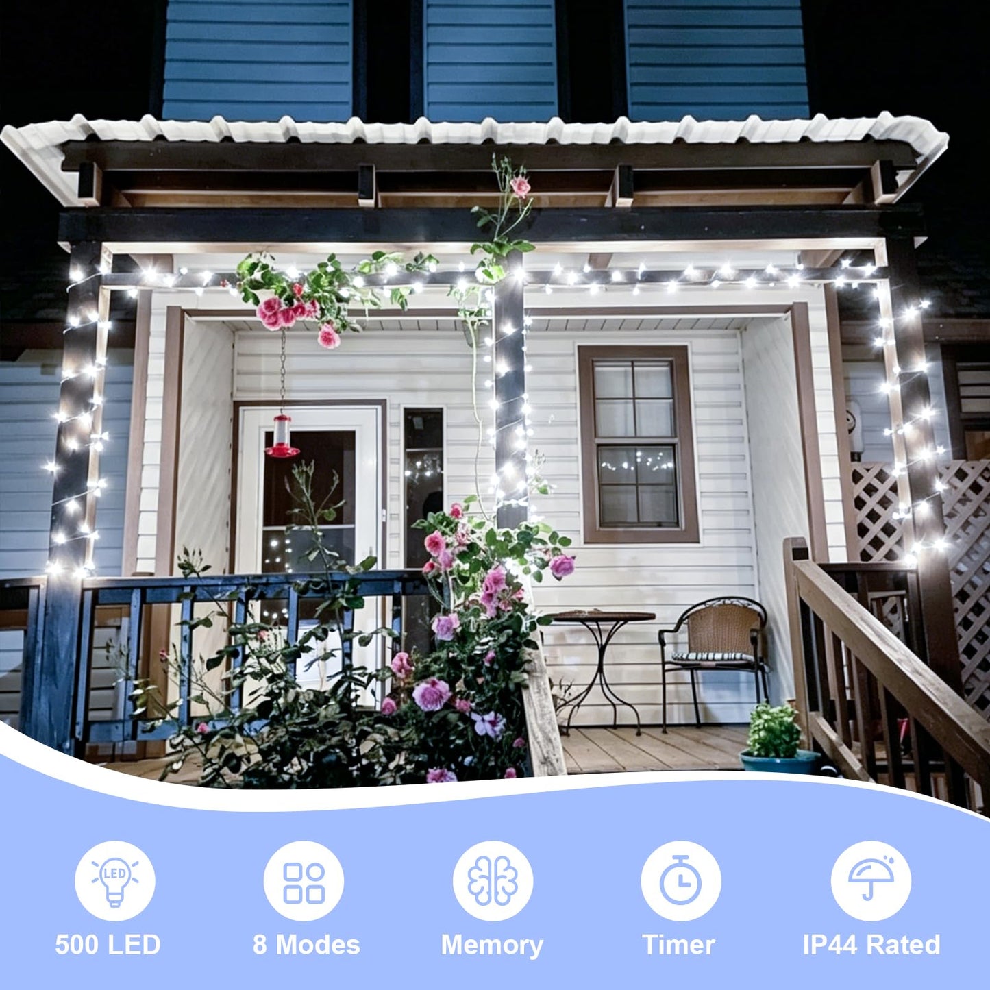 QITONG 500 LED White String Lights Outdoor Waterproof,165ft Clear Wire Christmas Lights Indoor Plug in,8 Modes Twinkle Fairy Lights for Patio Wedding Party Christmas Bedroom Decor