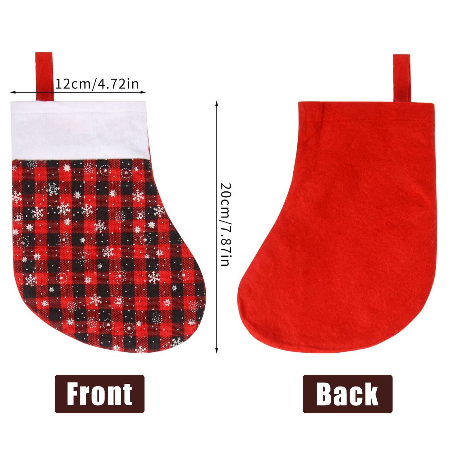 DIYASY Mini Christmas Stockings, 24 Pack Small Buffalo Plaid Stocking Snowflake Red Black Stockings Bulk for Christmas Tree Ornament Decorations Gift Holder（8Inches）