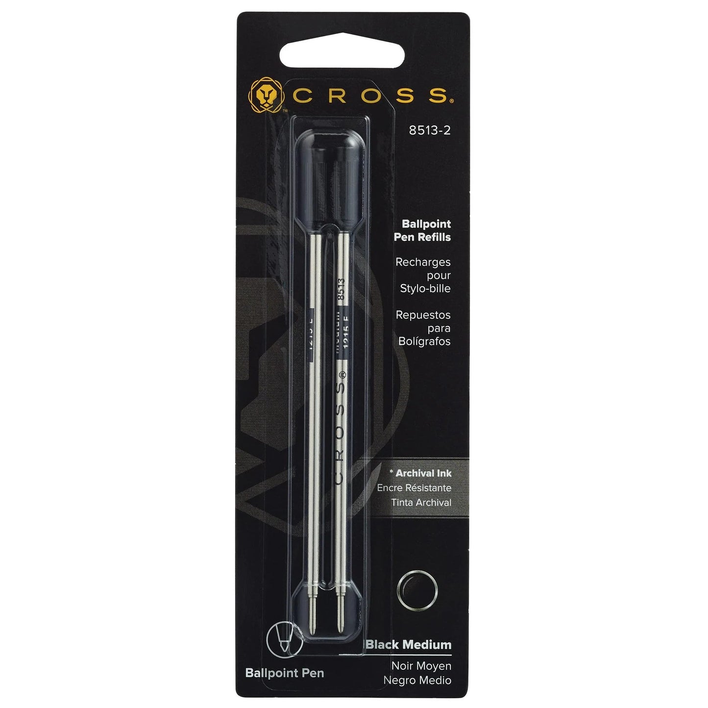 Cross Refills for Ballpoint Pens, Medium, Black Ink, 2/Pack (85132) (New Version)