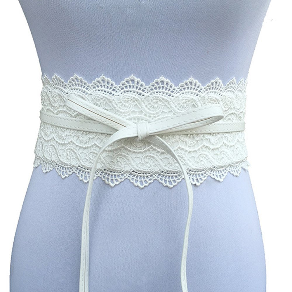 QIANXISUN Women's 2 Packs Lace Waist Belt Bow Tie Wrap Around Soft Leather Boho Corset Fashion Elegant for Dresses (White)