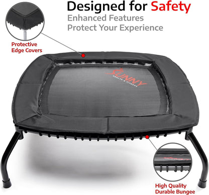 Sunny Health & Fitness Springless Mini Fitness Trampoline – Premium Adjustable Bungee-Style Indoor/Outdoor Exercise Rebounder for Quieter and Safer Workouts (36”) - SF-S021047