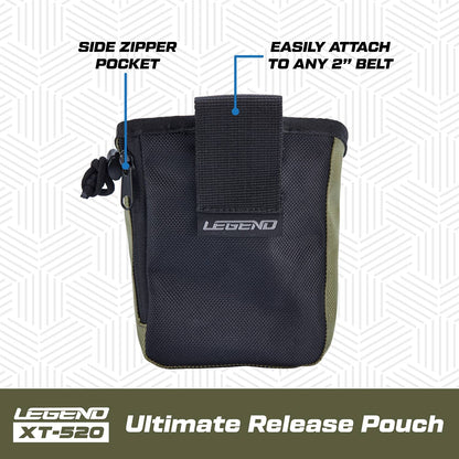 LEGEND XT520 Quick Release Pouch & Finger Tab Bag - Interior Divider for Better Organization & Storage of Release Aids - Attaches to Standard 2" Belt - Quick Drawstring Closure (Army Green)