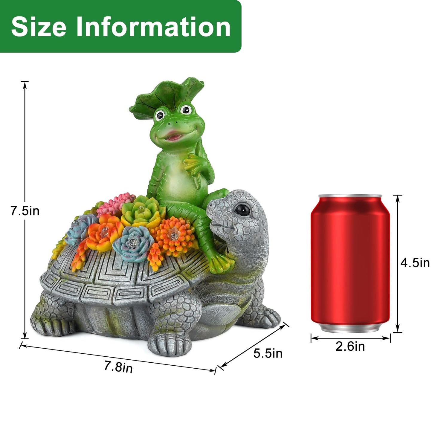 ILLUMINEW Solar Garden Outdoor Statues Turtle& Frog with Succulent and 8 LED Lights, Turtle Carrying Lotus Leaf Frog Figurines, Lawn Decorations for Patio Yard Gifts for Mom Grandma Housewarming