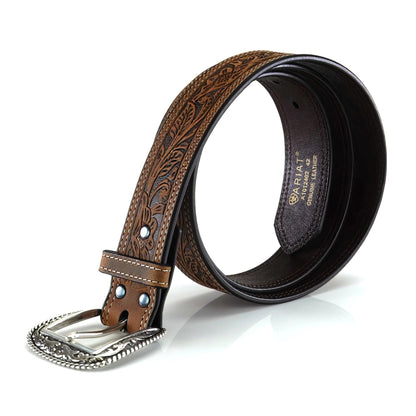 ARIAT Men's Floral Stamped Leather Belt, Brown, 32