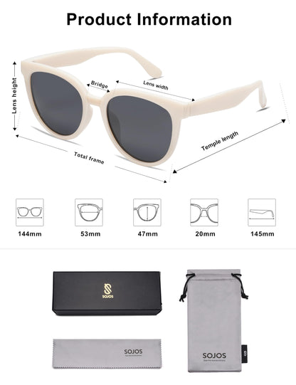 SOJOS Trendy Cat Eye Round Polarized Sunglasses for Women Fashion UV Protection Sunnies Sunglasses SJ2175