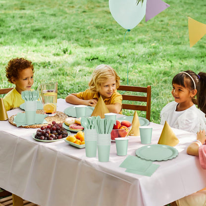 Xiangqu 175 Pcs Sage Green Paper Plates and Napkins, Sage Green Party Supplies Include Green Scalloped Plate Paper Napkin Cup Plastic Cutlery for Baby Shower, Wedding, Birthday