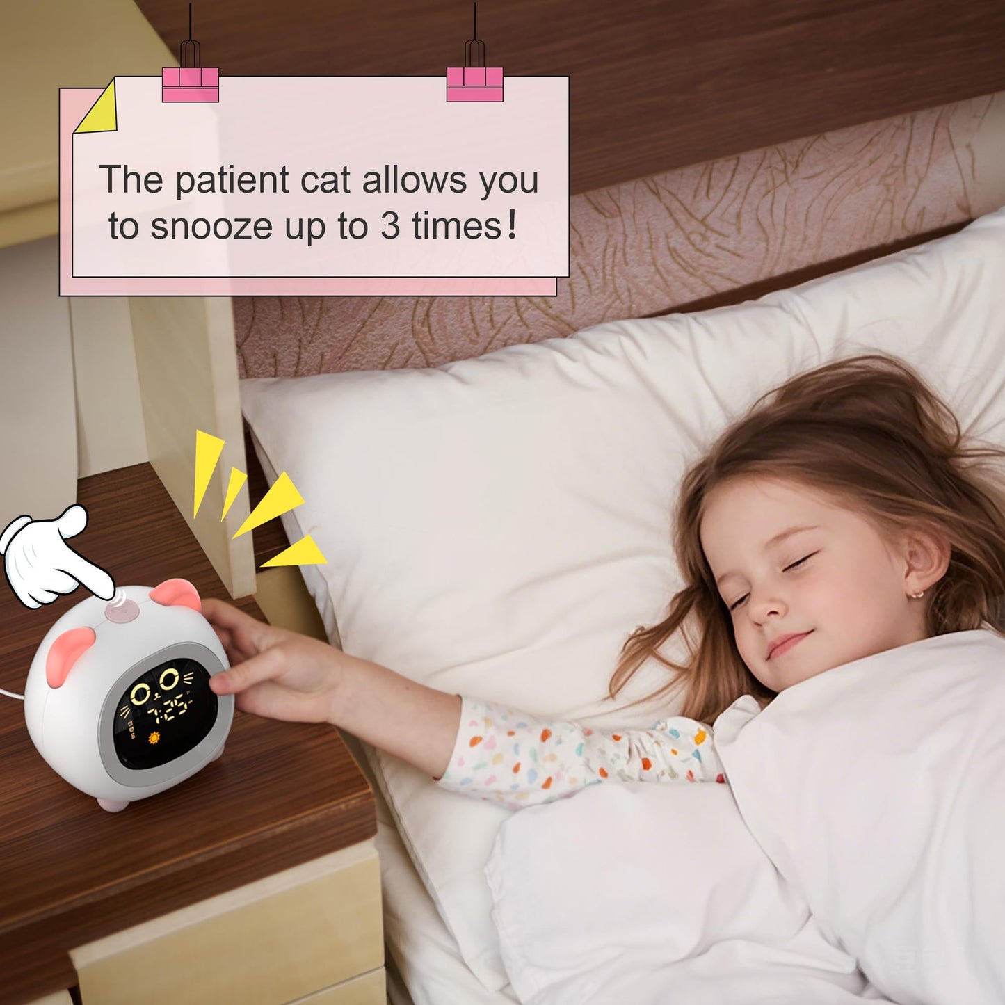 ANALOI Alarm Clock for Kids, Ok to Wake Clock for Kids with Eye Protection Sleep Training Auto Off Feature 10 Night Light Dual Alarm for Bedroom, Kids Alarm Clock Pink Cat Gifts for Girls