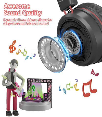 Bywulanda Kids Headphones with LED Lights for School, Upgrade USB Type C Kid Headphone with Microphone, Volume Limiter 85/94dB, Wired On Ear Headphones for Boys/Girls/Tablet/Travel -Black