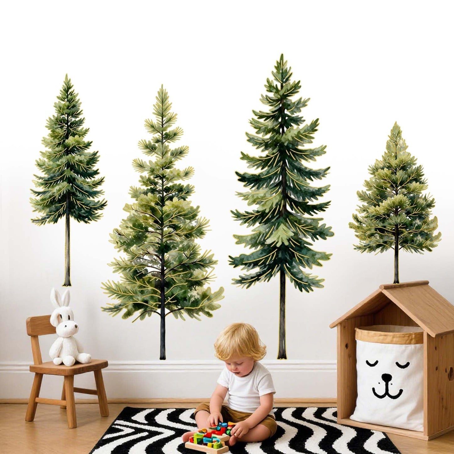 Pine Tree Wall Stickers for Nursery: Peel and Stick Christmas Nature Wall Decals for Parents Kids - Baby Room Kids Bedroom Decor