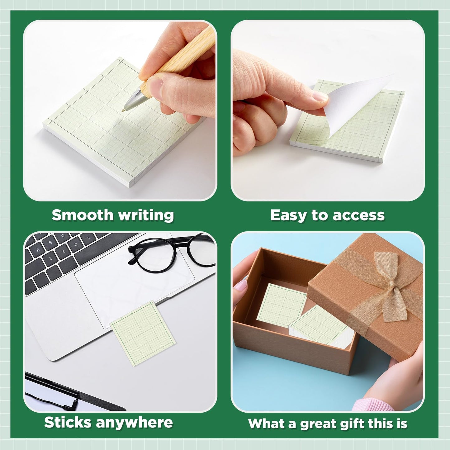 gisgfim 12 Pack Graph Sticky Notes 600 Sheets 3x3 Inch Self-Stick Notes Engineering Lined Grid Paper Sticky Note Pads Four Quadrant Grid Notepad Easy to Post for School Office Math Notebook