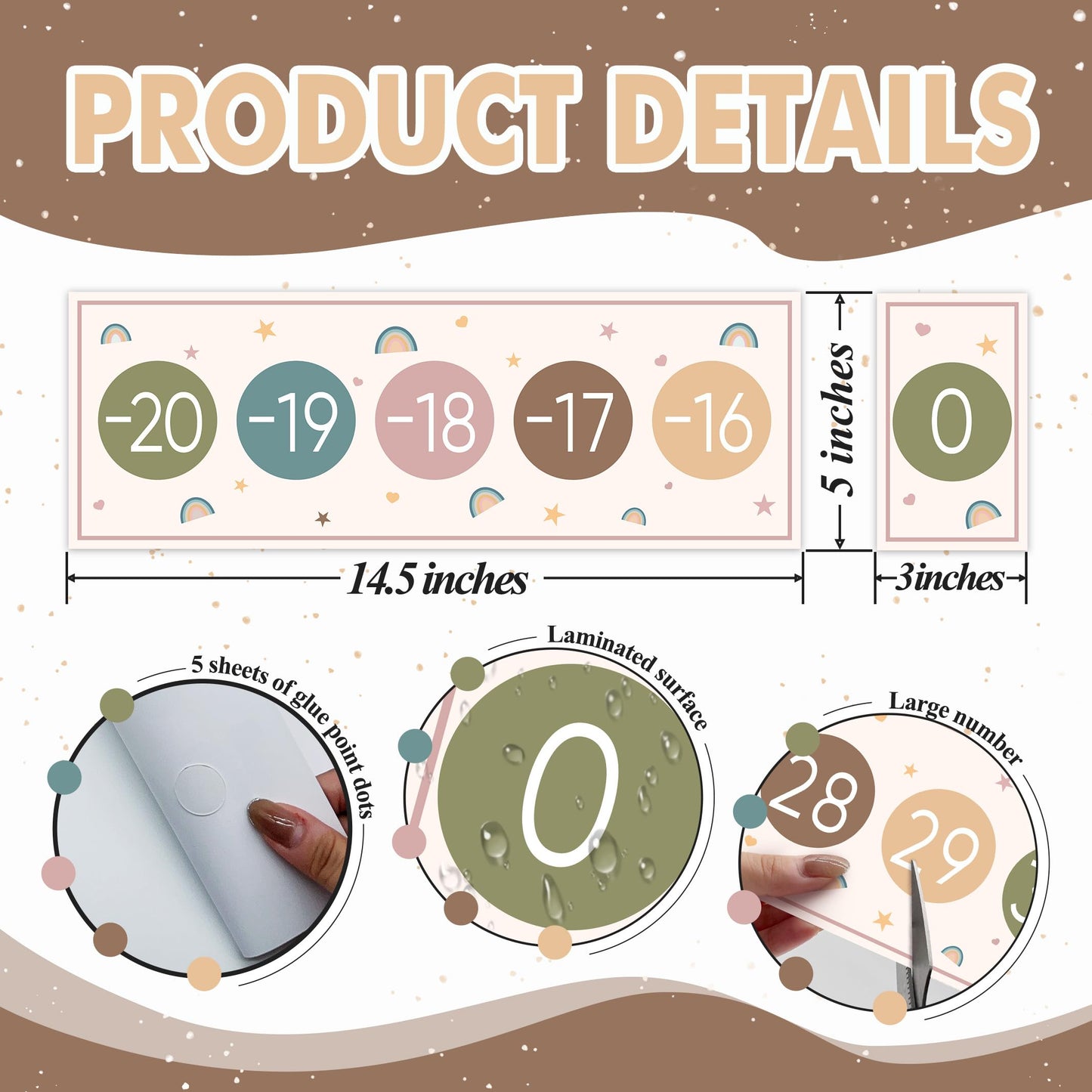 29 Pieces Number Line for Classroom Wall -20 to 120 Number Line Bulletin Board Border Boho Rainbow Classroom Decorations Math Posters for Teachers