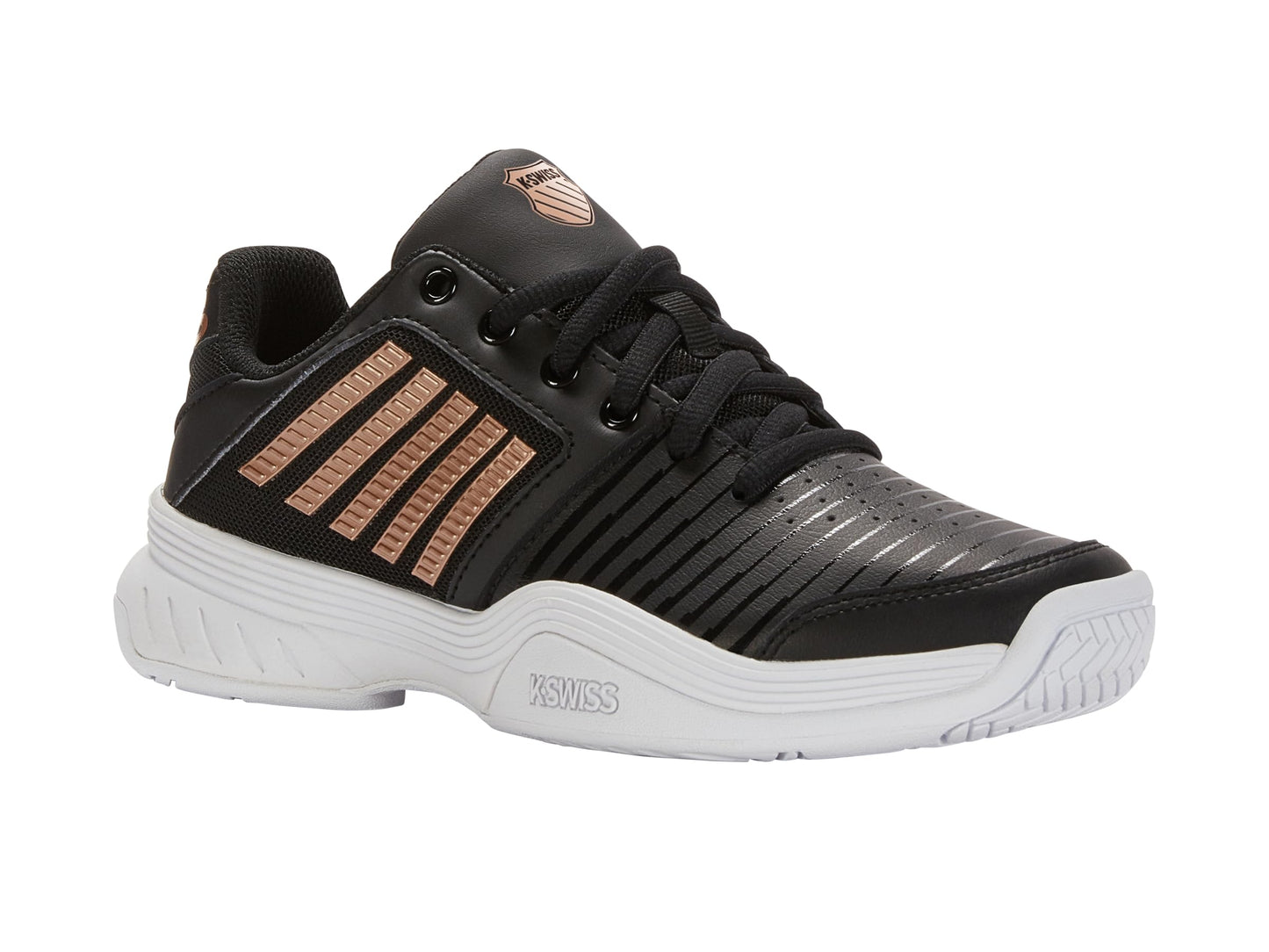 K-Swiss Women's Court Express Tennis Shoe, Black/White/Rosegold, 7 M