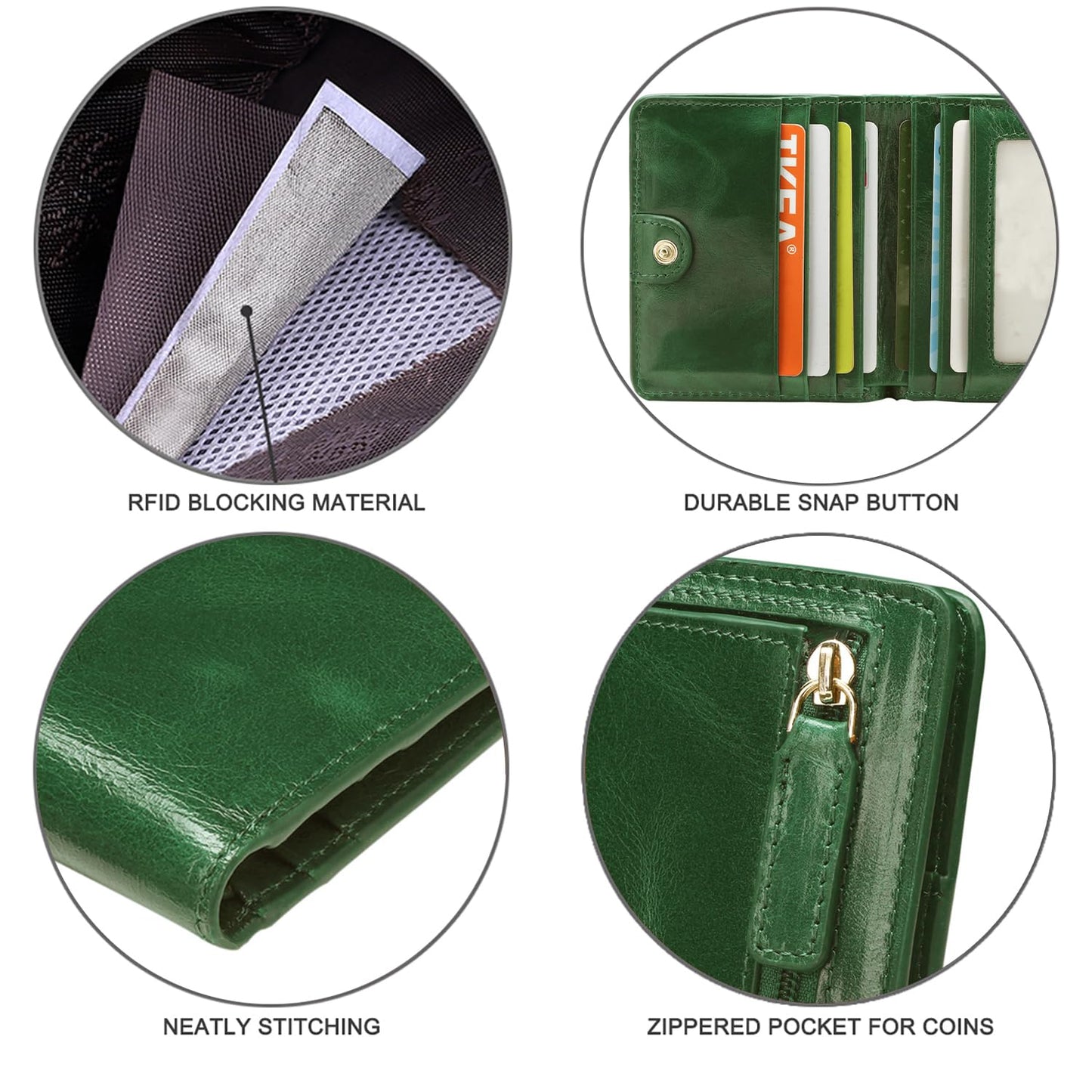 Itslife Women's RFID Blocking Small Compact Bifold Waxed Leather Pocket Wallet Ladies Mini Purse with ID Window (Dark Green)