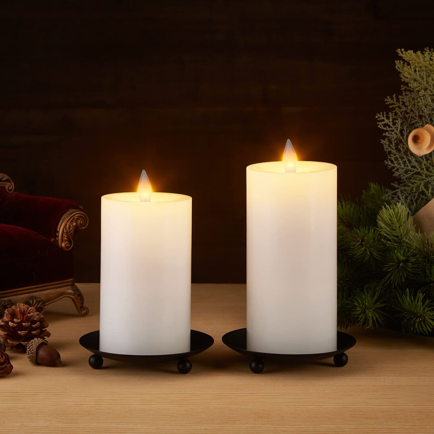 CozierGlow Rechargeable Flameless Pillar Candle with Remote Timer, 3D Moving Flame Real Wax Led Pillar Candles (White, 3''x4''/5''/6'')