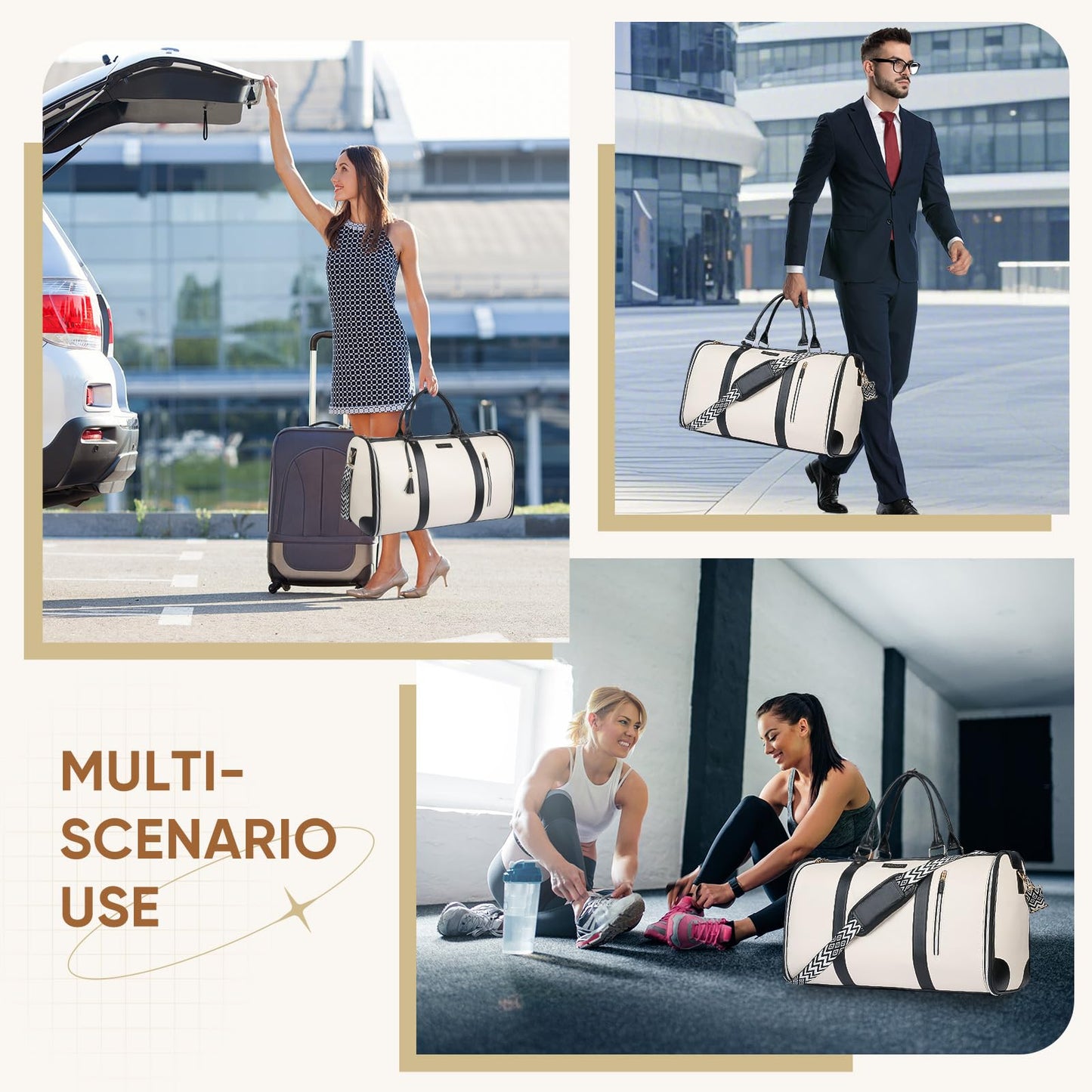 CSUNNUFA Convertible Garment Bag for Travel, Carry on Garment Duffel Bags with Shoe Pouch Weekender Bag for Men Women 2 in 1 Hanging Suitcase Suit for Business Trip, Vacation (Beige)
