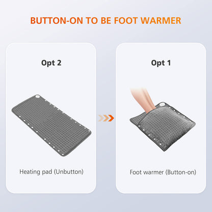 Snailax Heating Pad & Foot Warmer with 6 Temperature Settings & Auto Shut Off, 17”x33”, Washable Fast Heated Pads for Back Pain Relief,Abdomen,Feet,Back,Cramp(Grey)